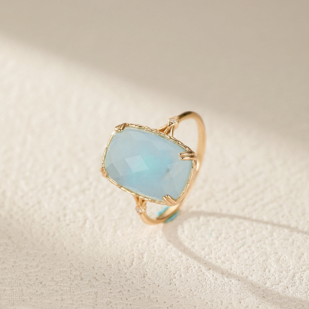 Bague Aigue Marine – Sérénité Océane, Argent Plaqué Or