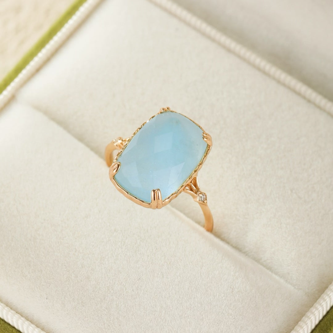 Bague Aigue Marine – Sérénité Océane, Argent Plaqué Or