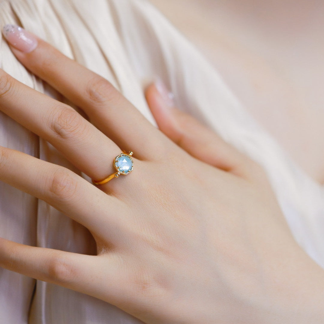 Amazonite and Clear Quartz Ring – Star Dance, Gold Plated Silver