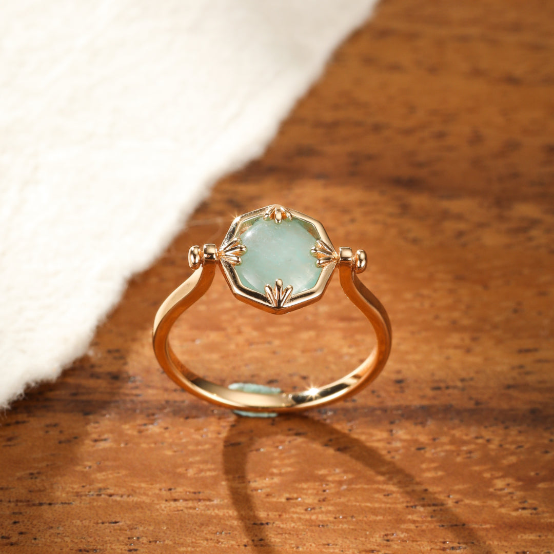 Amazonite and Clear Quartz Ring – Star Dance, Gold Plated Silver