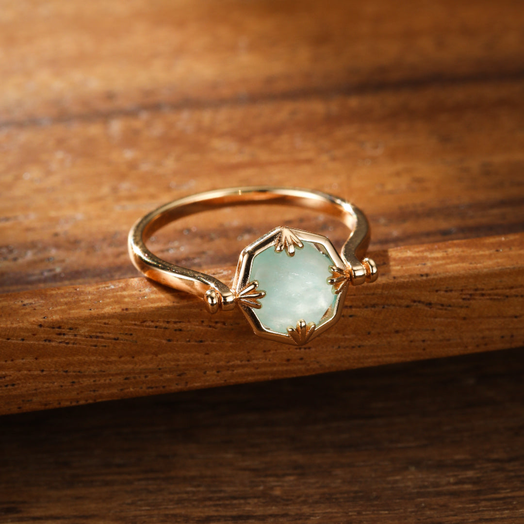 Amazonite and Clear Quartz Ring – Star Dance, Gold Plated Silver