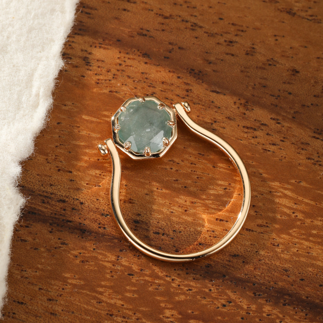 Bague Amazonite et Quartz Clair – Danse des Étoiles, Argent Plaqué Or
