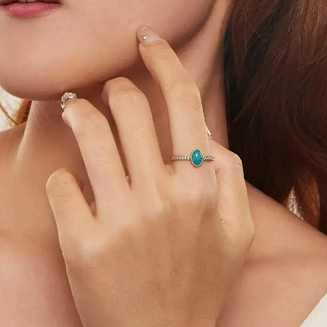 Amazonite Ring – Celestial Drop, Platinum Plated Silver