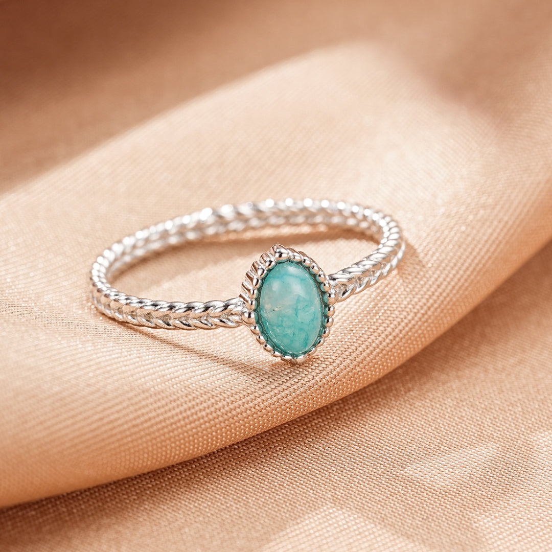 Amazonite Ring – Celestial Drop, Platinum Plated Silver