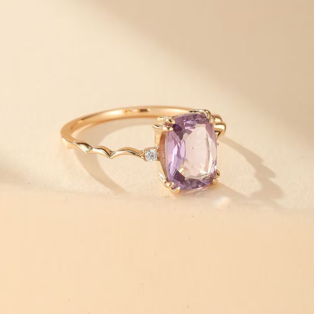 Bague Améthyste – Éclat Lilas, Argent Plaqué Or 14K