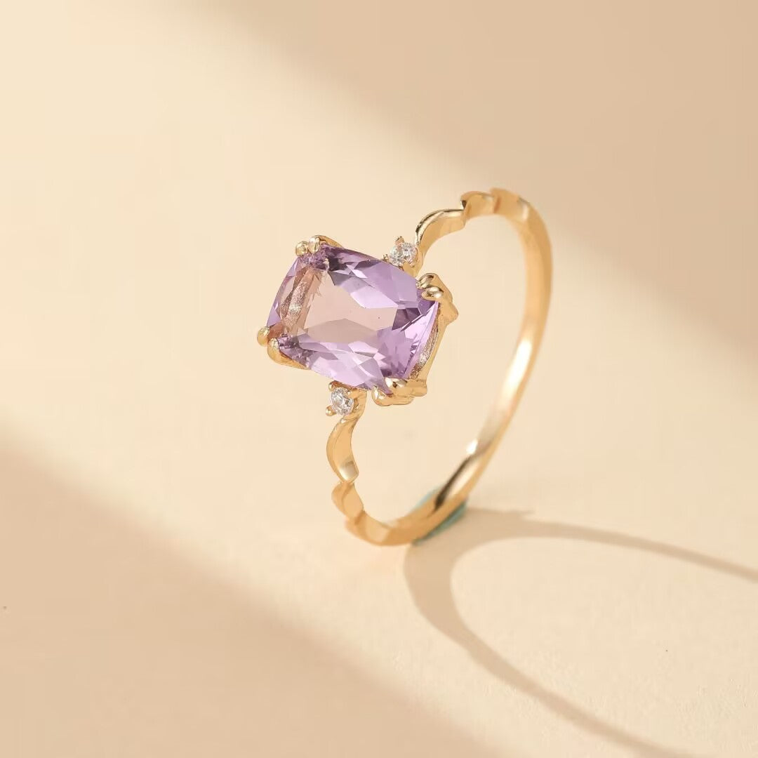 Bague Améthyste – Éclat Lilas, Argent Plaqué Or 14K