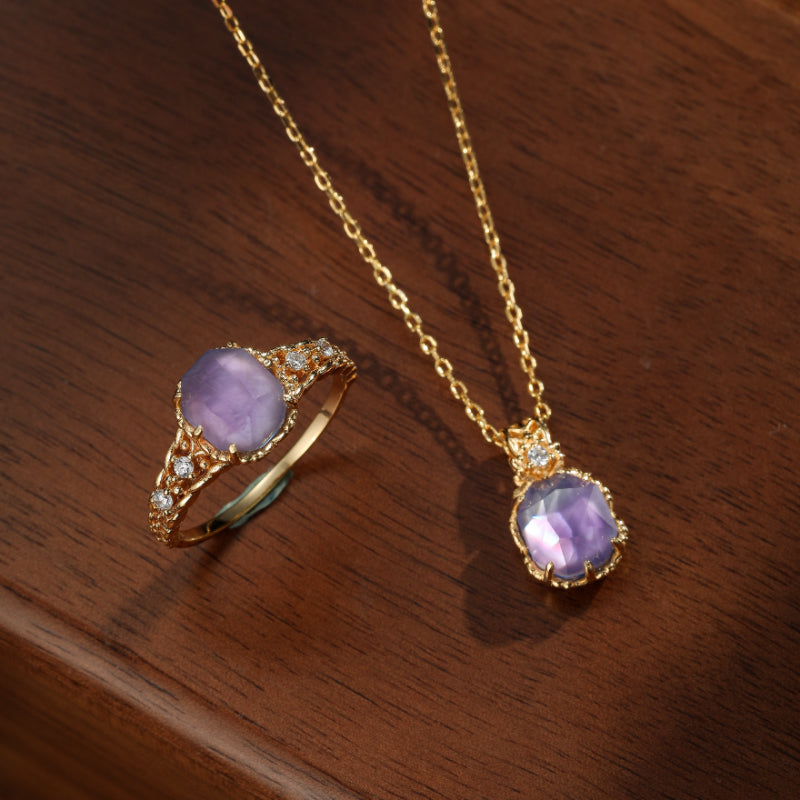 Bague Améthyste – Olive Mystique, Argent Plaqué Or