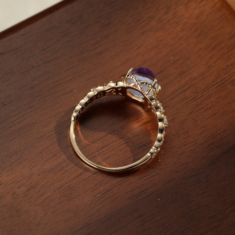 Bague Améthyste – Olive Mystique, Argent Plaqué Or