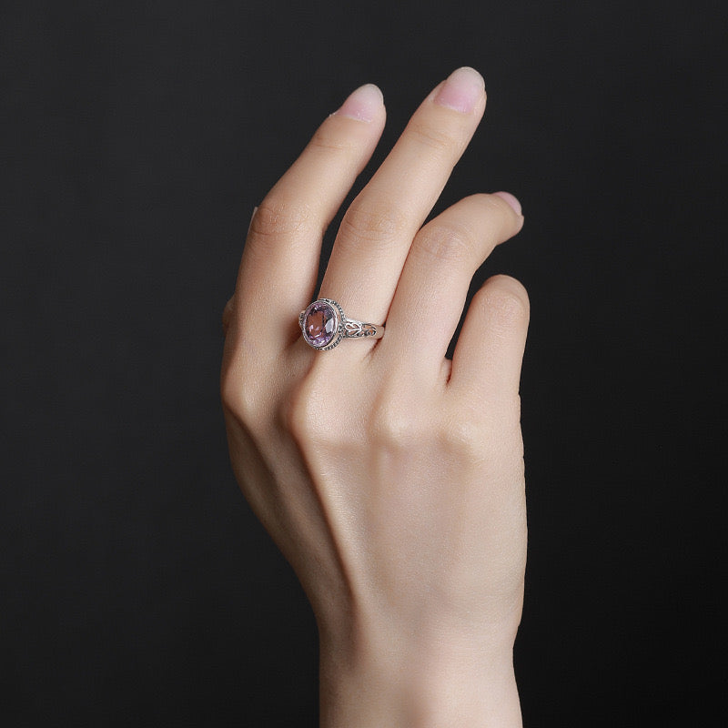Amethyst Citrine Ring – Floral Mystique, Silver
