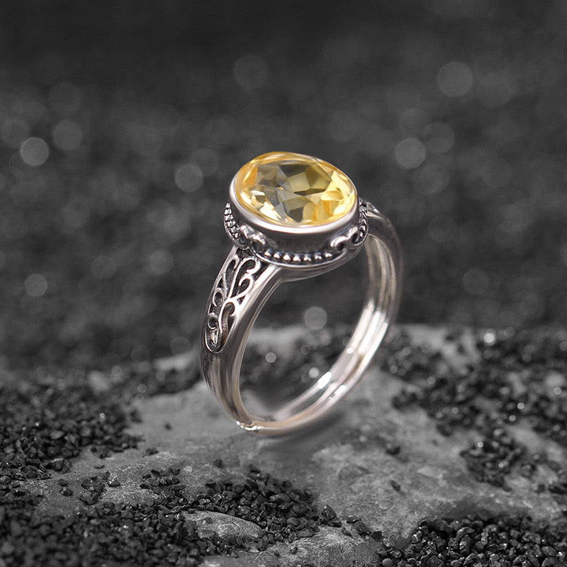 Amethyst Citrine Ring – Floral Mystique, Silver