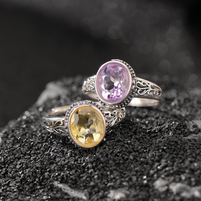 Amethyst Citrine Ring – Floral Mystique, Silver