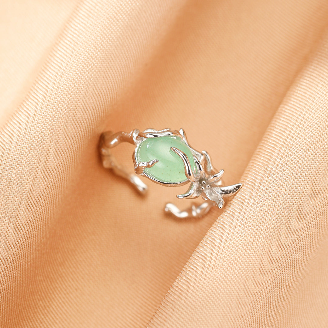 Bague Aventurine – Fleur Sauvage, Argent