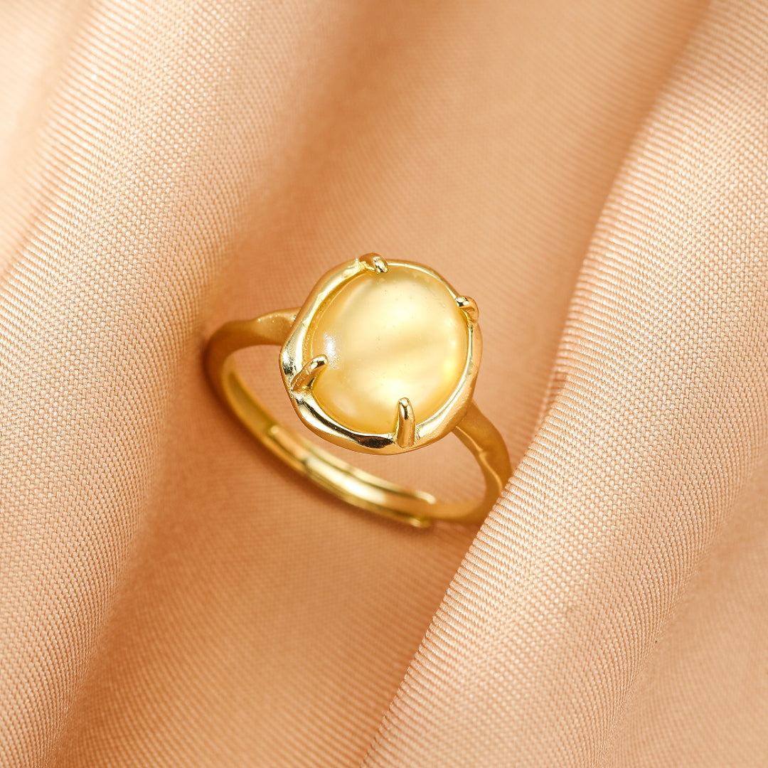 Bague Citrine et Nacre – Reflet Doré, Argent Plaqué Or