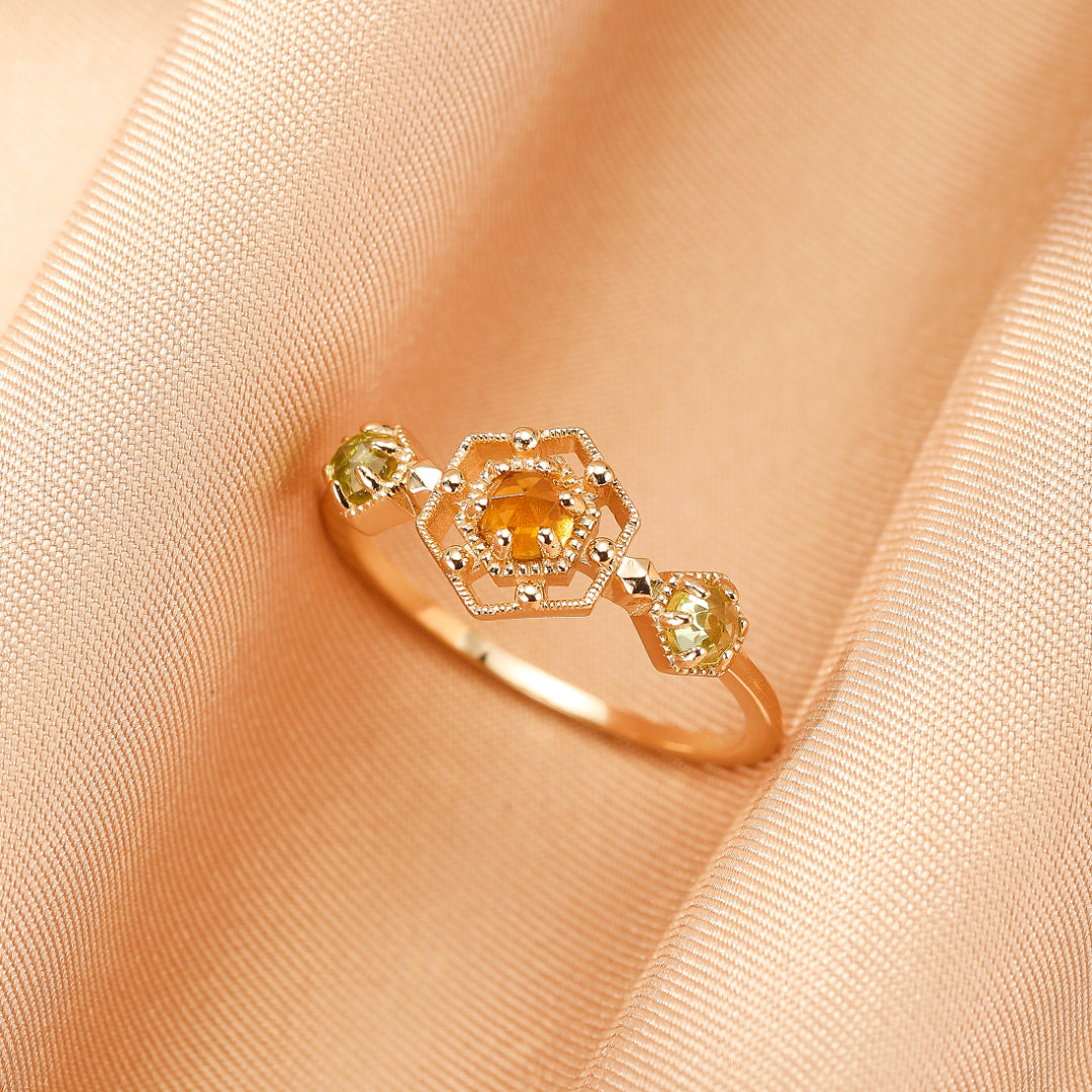 Jewelry-Citrine and Peridot Ring – Golden Garden Sparkle, Gold Plated Silver