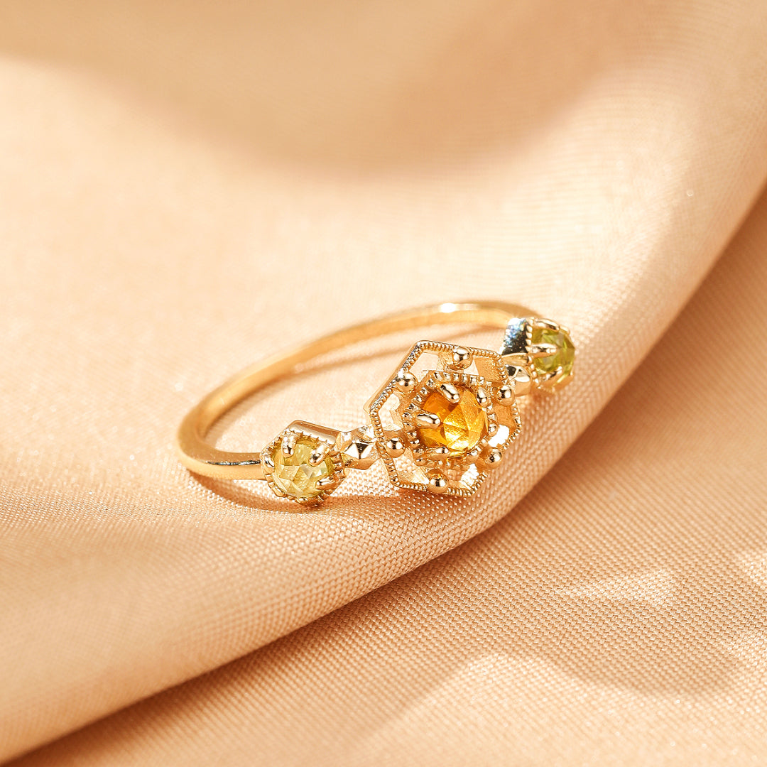 Jewelry-Citrine and Peridot Ring – Golden Garden Sparkle, Gold Plated Silver