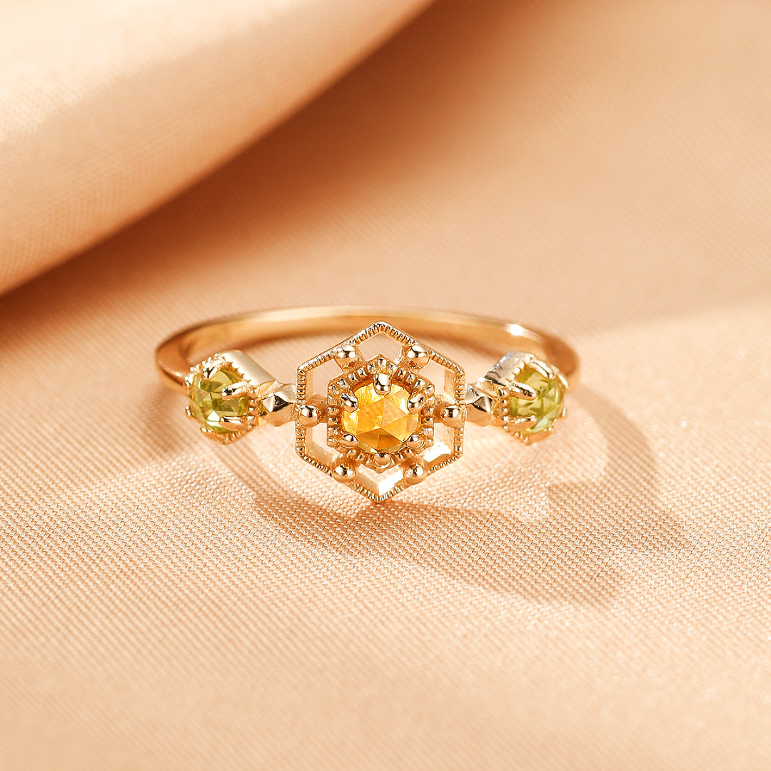 Jewelry-Citrine and Peridot Ring – Golden Garden Sparkle, Gold Plated Silver
