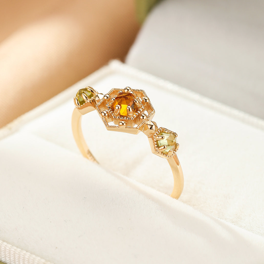 Jewelry-Citrine and Peridot Ring – Golden Garden Sparkle, Gold Plated Silver