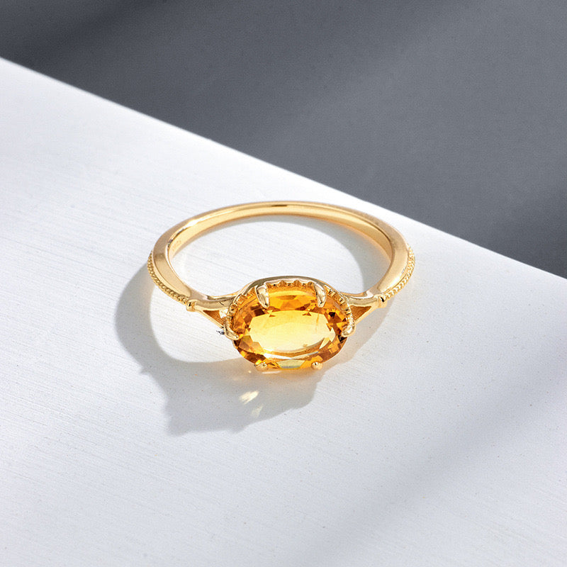 Bague Citrine – Pépite de joie, Argent Plaqué Or
