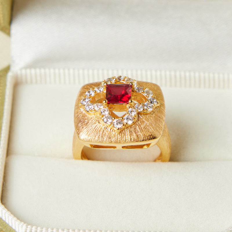 Bague Cornaline – Chance Florale, Argent Plaqué Or
