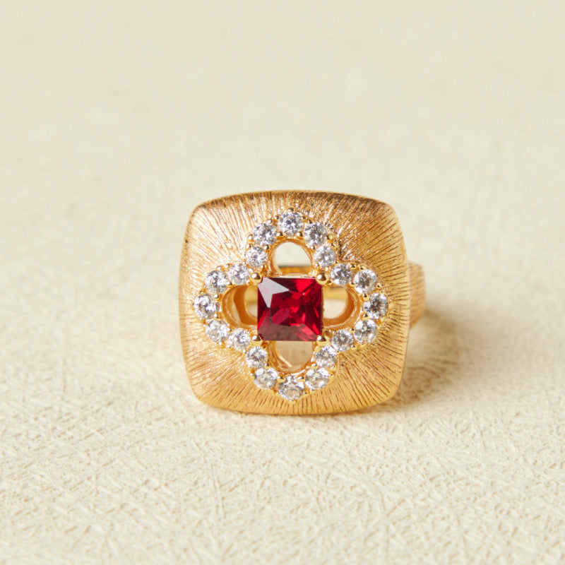 Bague Cornaline – Chance Florale, Argent Plaqué Or