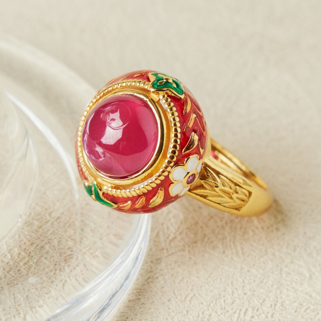 Bague Cornaline – Énergie Florale, Argent Plaqué Or