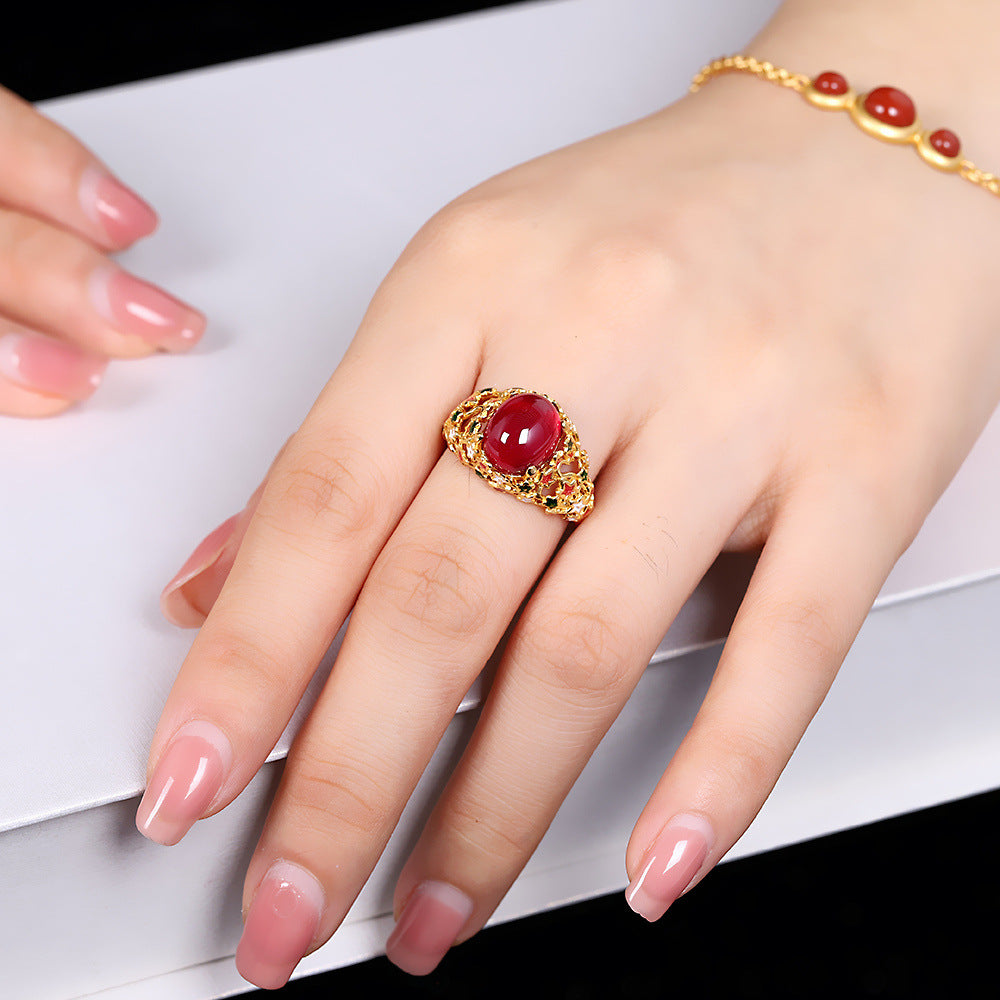 Bague Cornaline – Étoile Flamboyante, Argent Plaqué Or