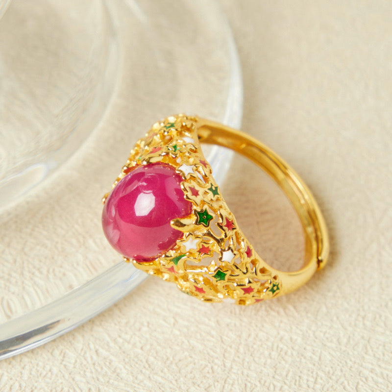 Bague Cornaline – Étoile Flamboyante, Argent Plaqué Or