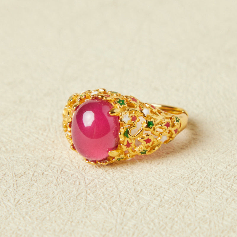 Bague Cornaline – Étoile Flamboyante, Argent Plaqué Or