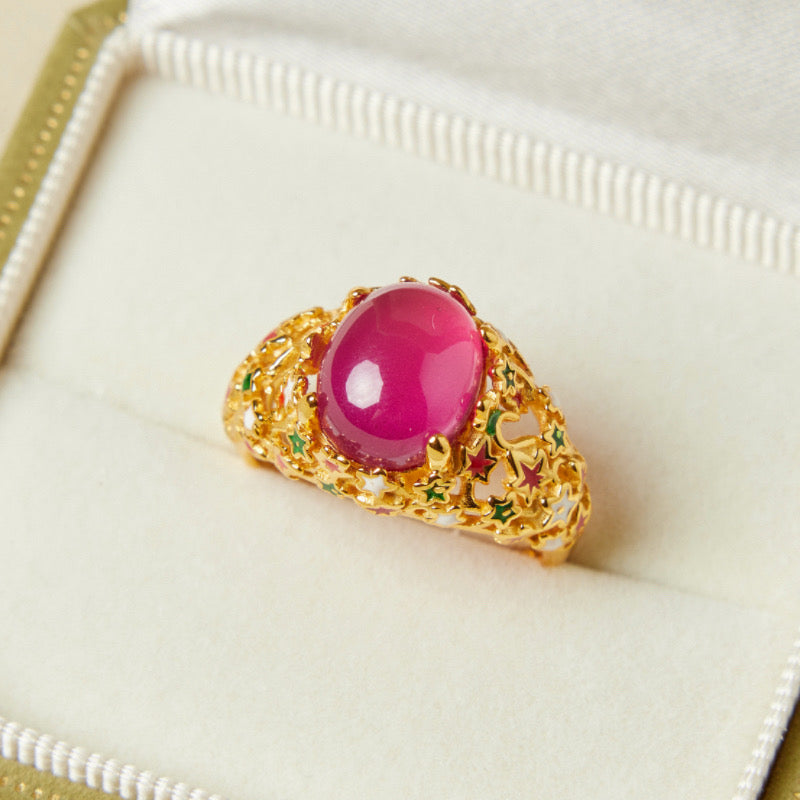 Bague Cornaline – Étoile Flamboyante, Argent Plaqué Or