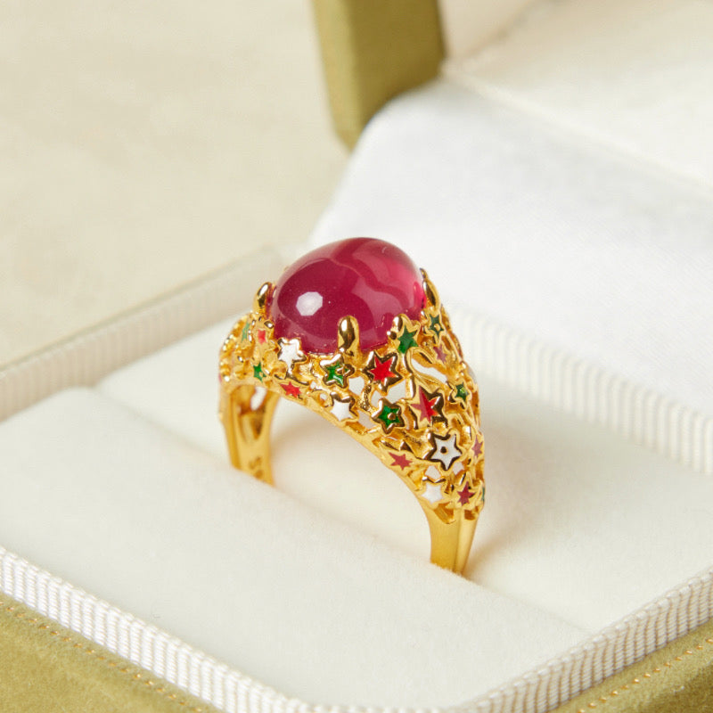 Bague Cornaline – Étoile Flamboyante, Argent Plaqué Or