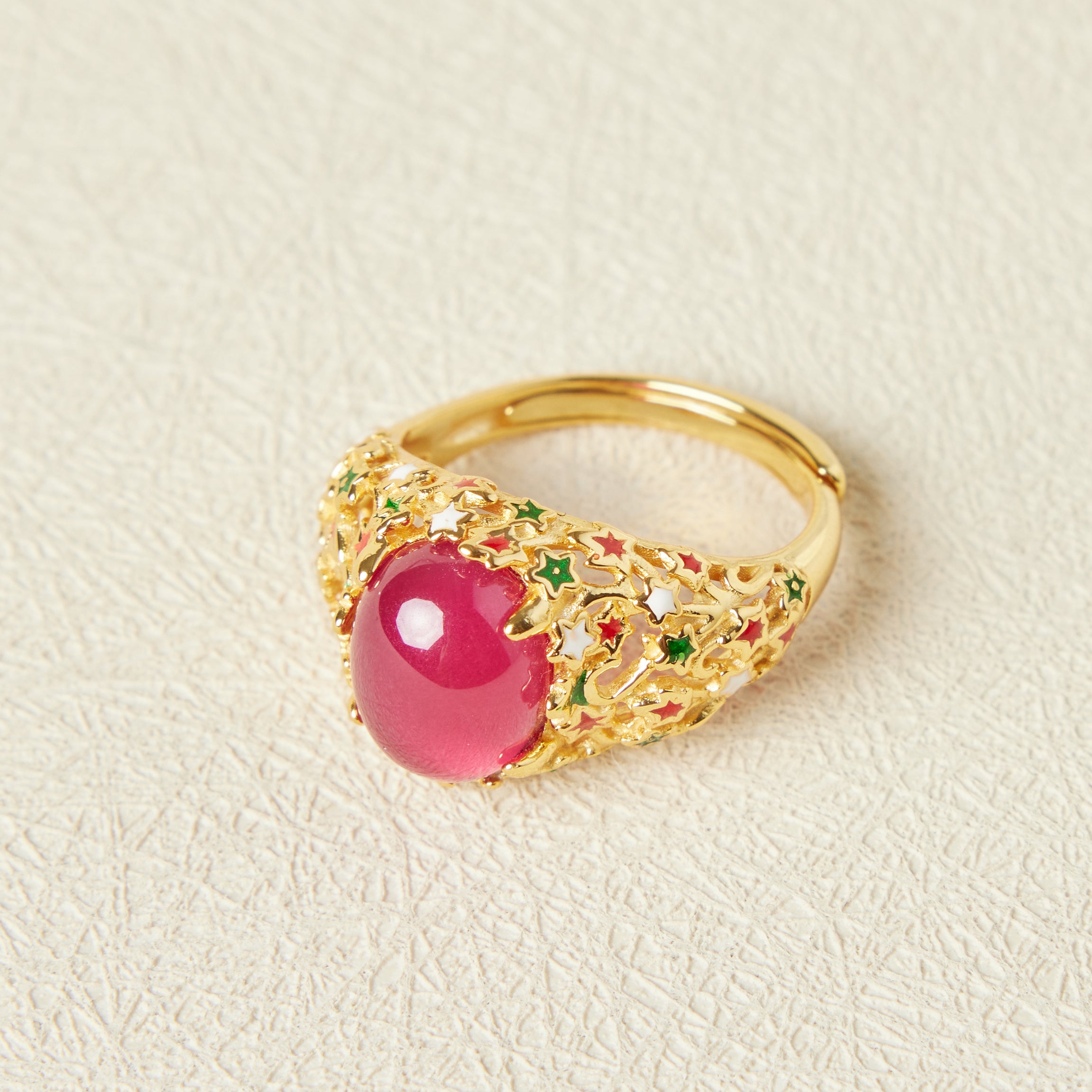 Bague Cornaline – Étoile Flamboyante, Argent Plaqué Or