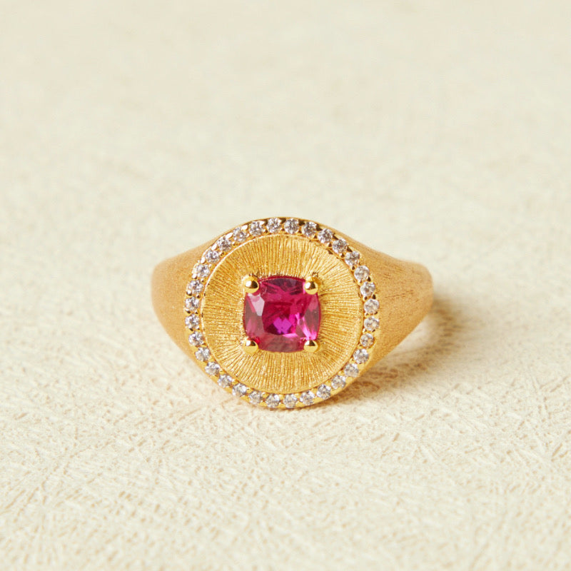 Bague Cornaline – Flamme Énergisante, Argent Plaqué Or