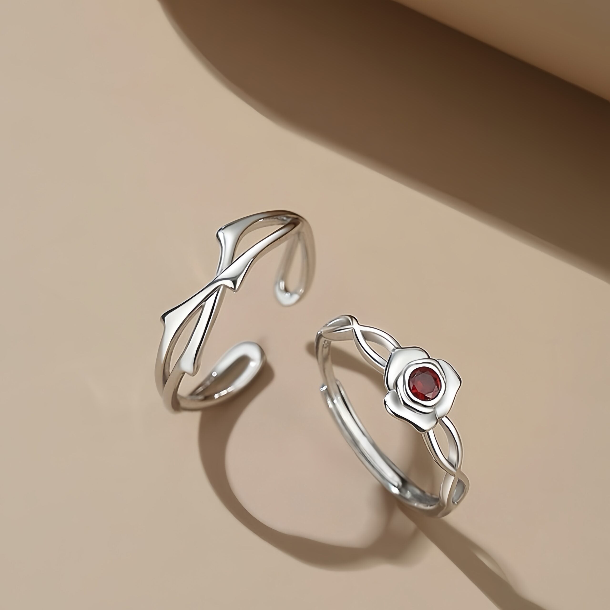 Bague Couple – Épines et Rose, Argent