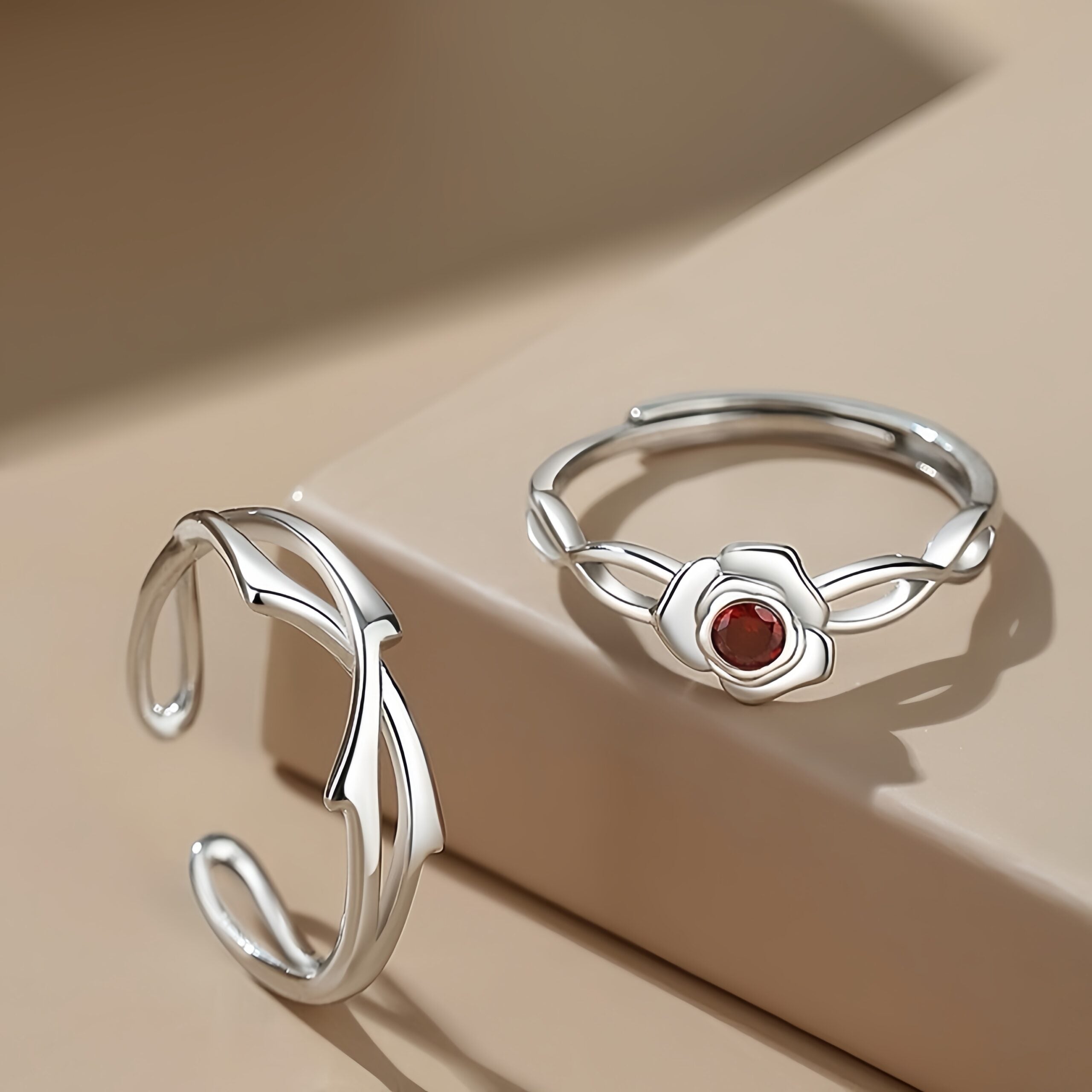 Bague Couple – Épines et Rose, Argent