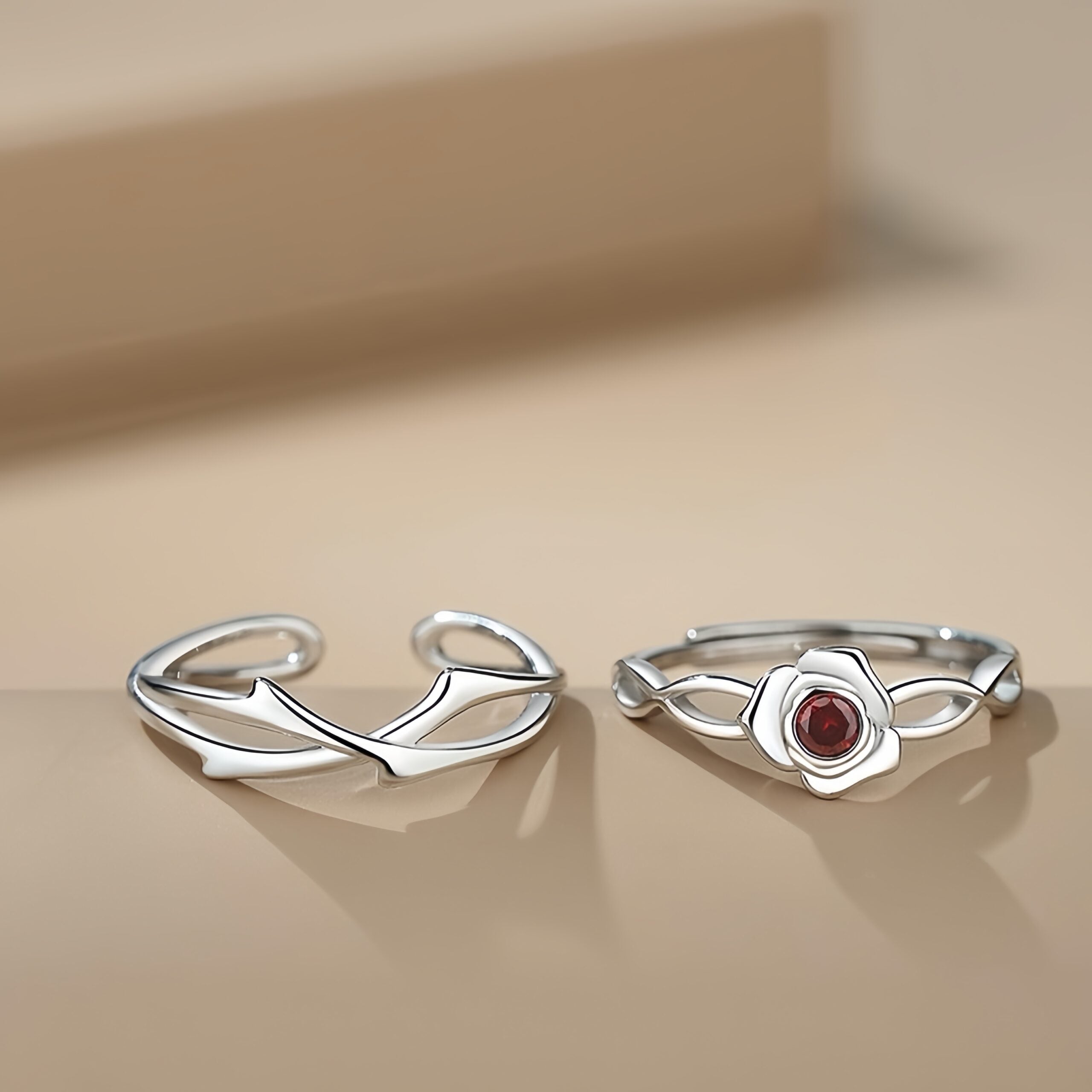 Bague Couple – Épines et Rose, Argent