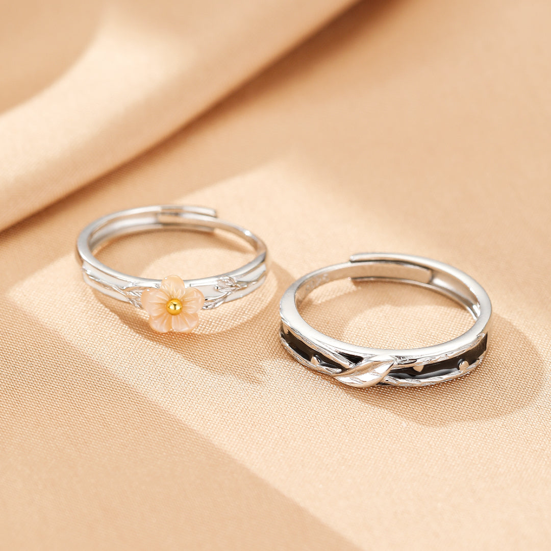Bague Couple – Fleur et Feuille, Argent
