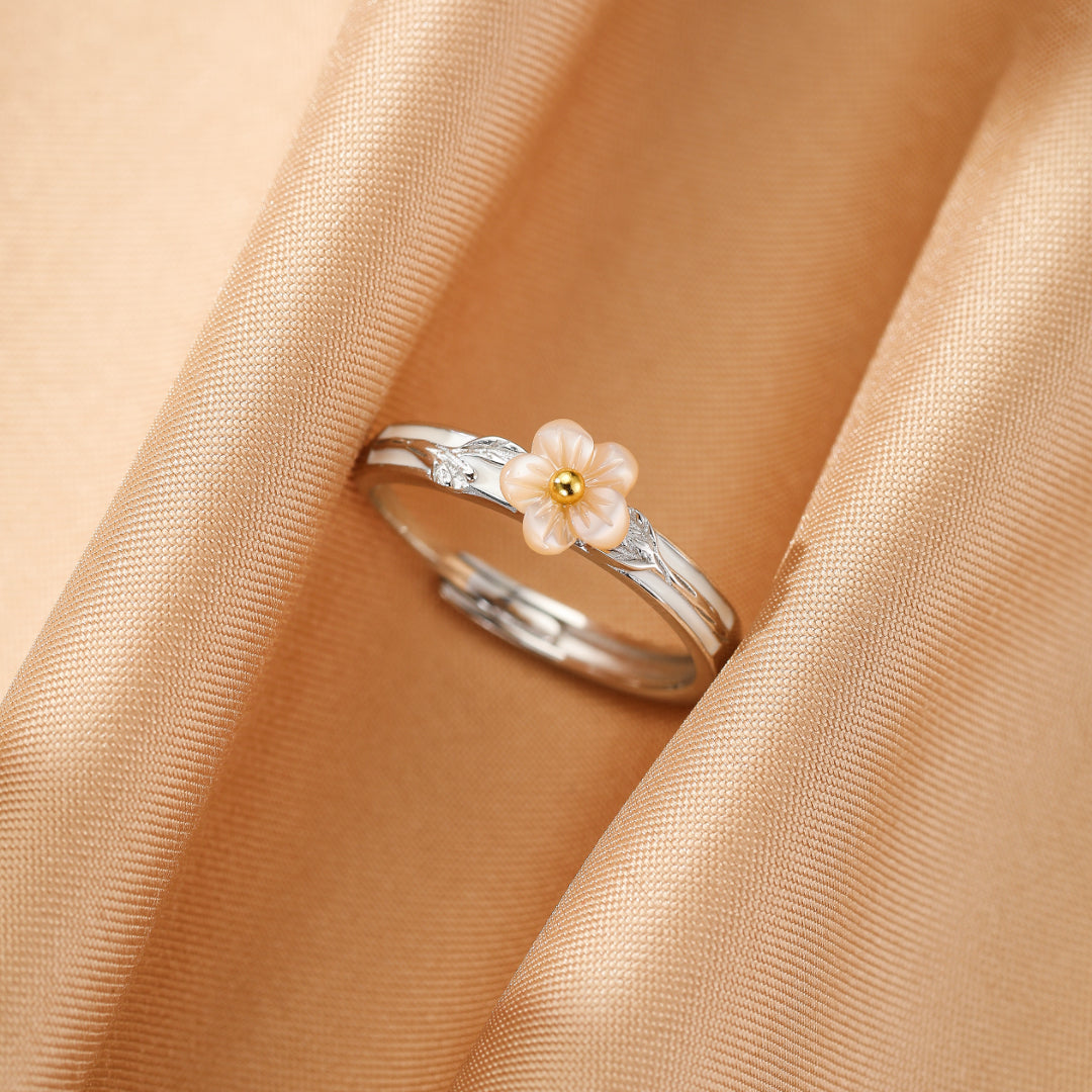 Bague Couple – Fleur et Feuille, Argent