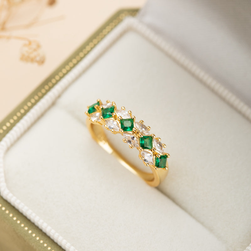 Bague Émeraude – Diadème Royal, Argent Plaqué Or