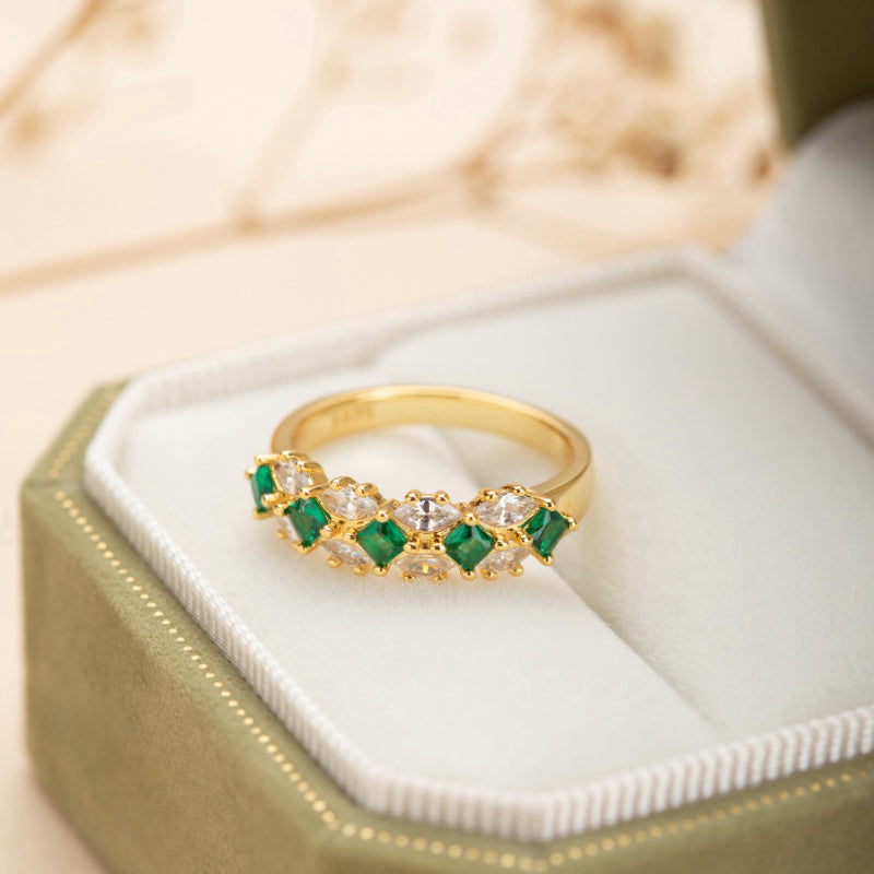 Bague Émeraude – Diadème Royal, Argent Plaqué Or