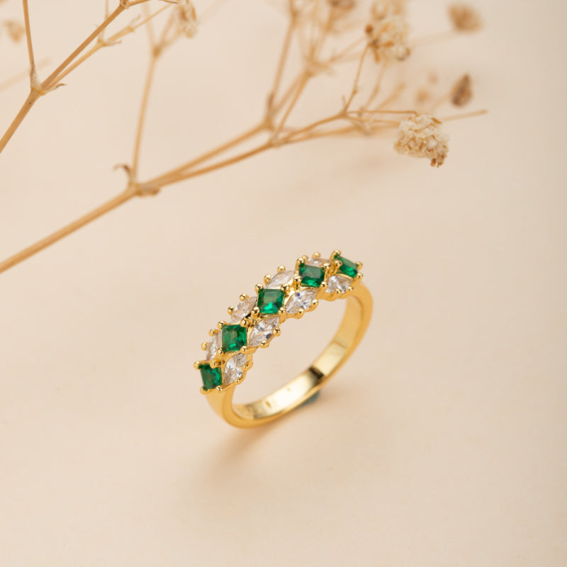 Bague Émeraude – Diadème Royal, Argent Plaqué Or