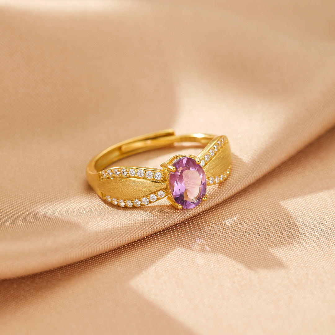 Garnet/Amethyst Ring – Curve of Radiance, Gold Plated Silver