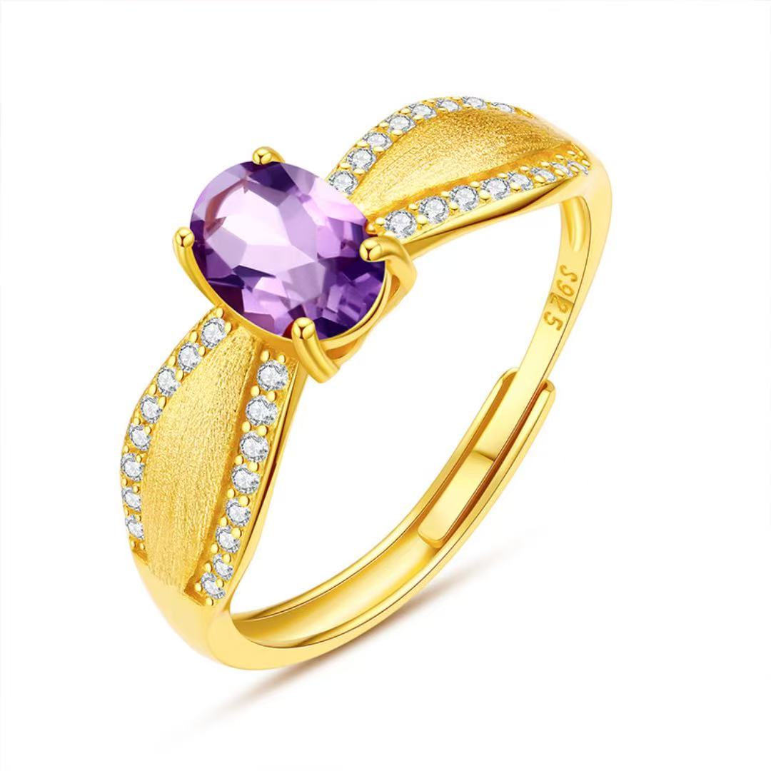 Garnet/Amethyst Ring – Curve of Radiance, Gold Plated Silver