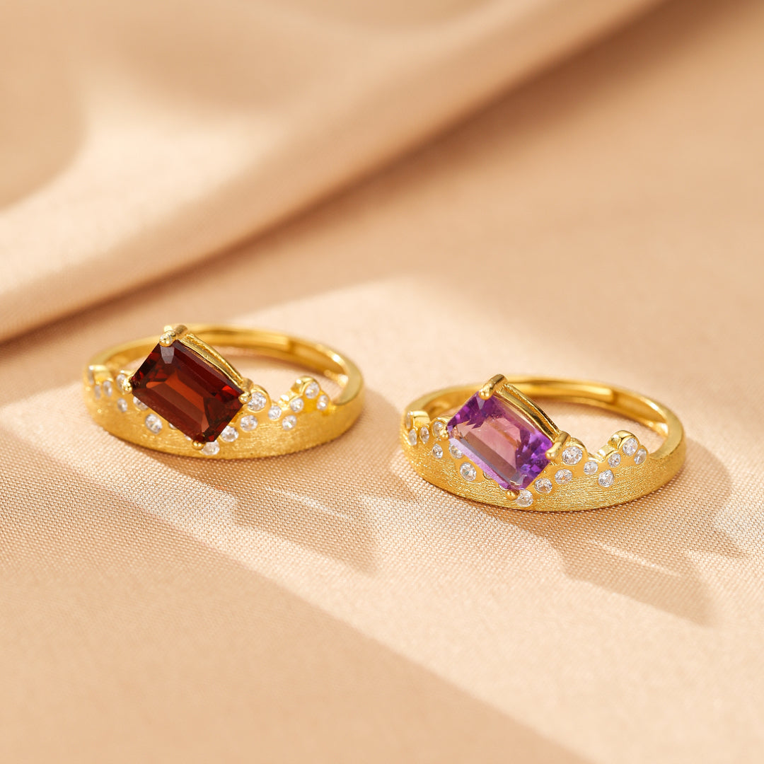 Bague Grenat/Améthyste – Reflets Impériaux, Argent Plaqué Or