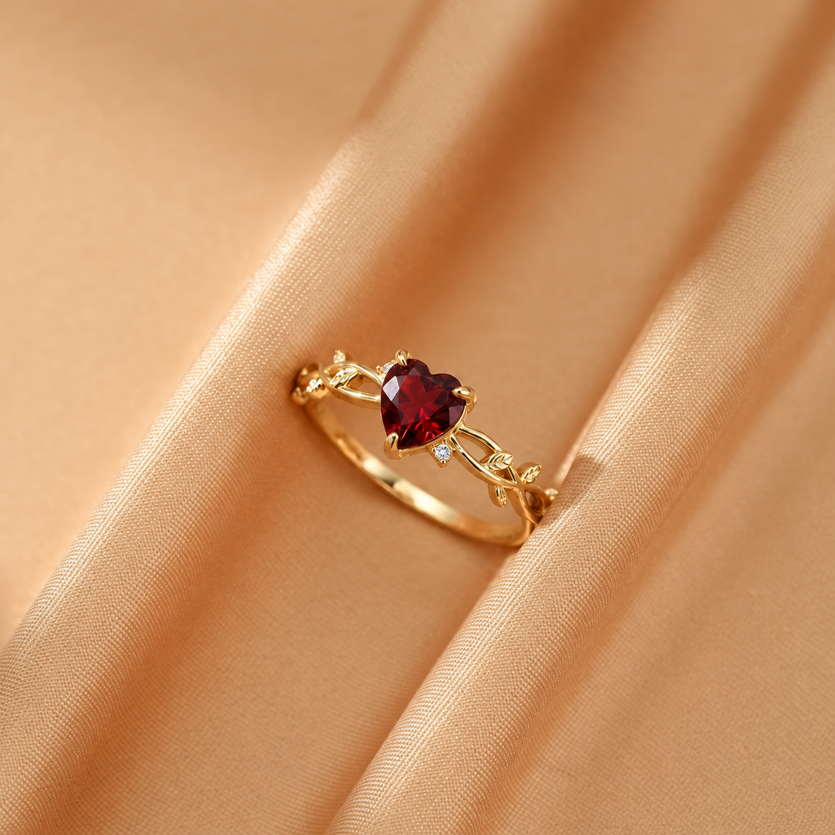 Bague Grenat – Cœur Mystique, Argent Plaqué Or