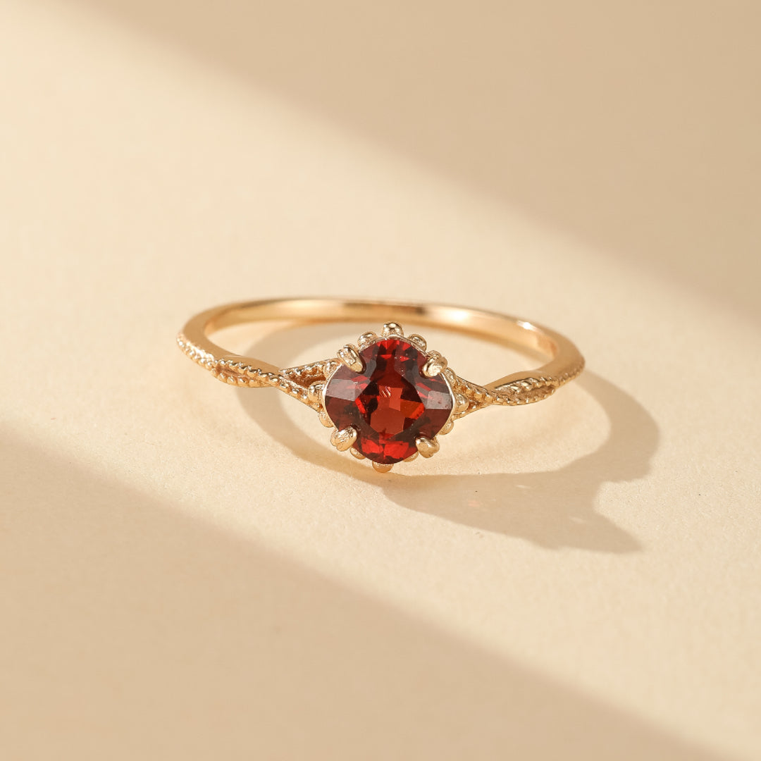 Bague Grenat – Courbe Ardente, Argent Plaqué Or