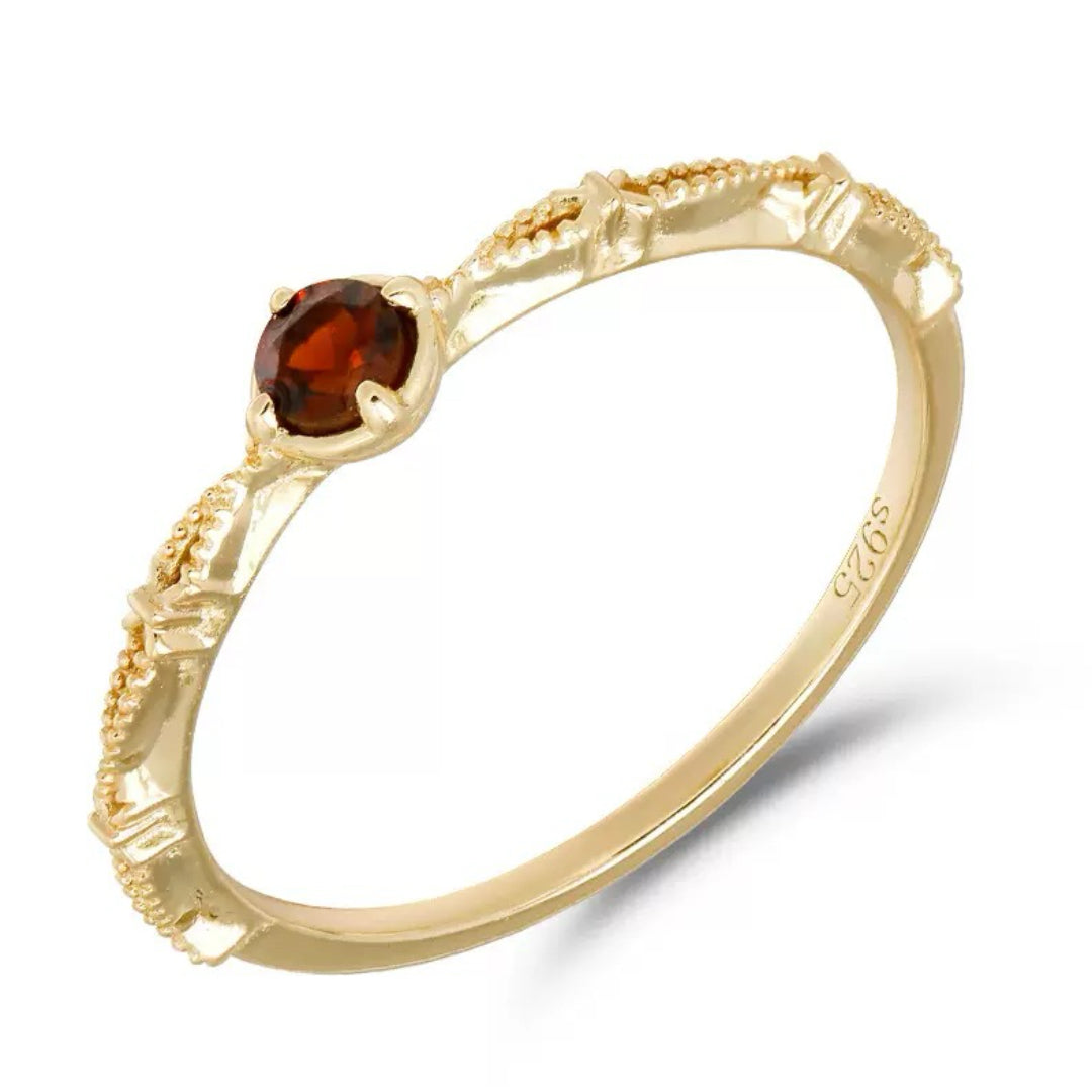 Bague Grenat – Énergie, Argent Plaqué Or