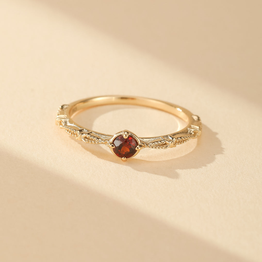 Bague Grenat – Énergie, Argent Plaqué Or