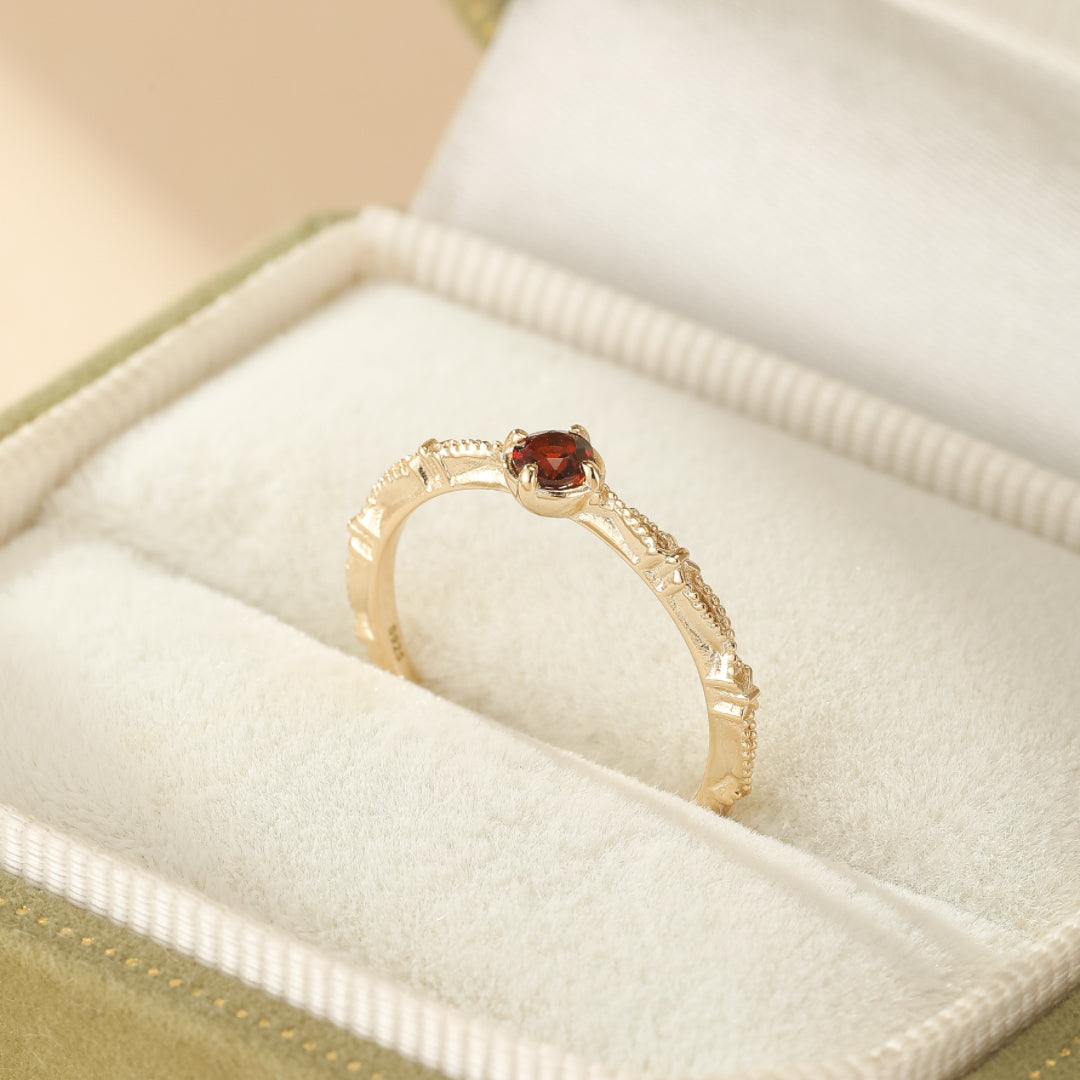 Bague Grenat – Énergie, Argent Plaqué Or
