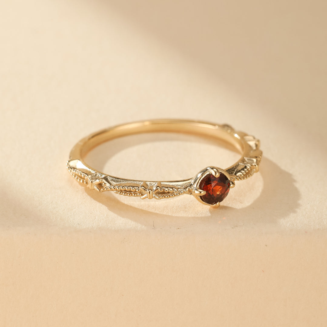 Bague Grenat – Énergie, Argent Plaqué Or