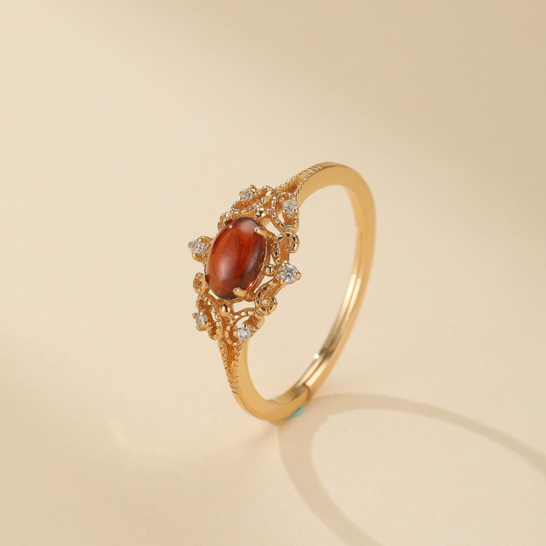 Bague Grenat – Flamme Royale, Argent Plaqué Or 10K